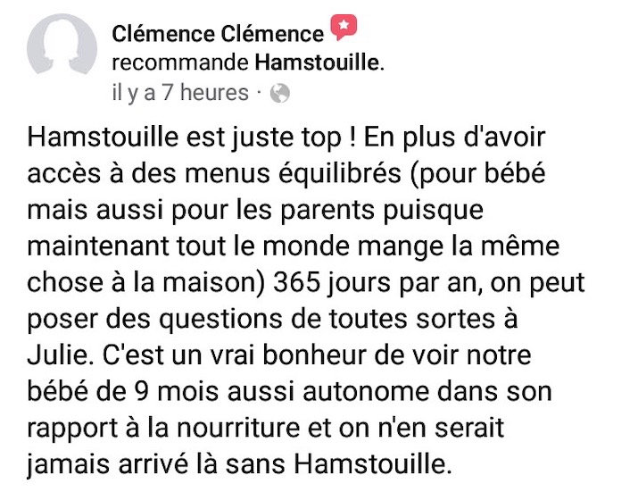 Recommandation cliente des services Hamstouille