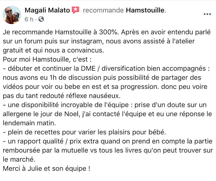 Recommandation cliente des services Hamstouille